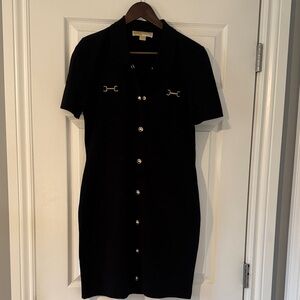 Michael Kors Black Knit Dress with Gold Label Detail